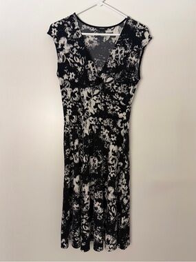 Alfani Black & White Floral-Print Midi Dress